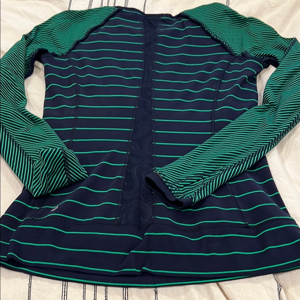 lululemon athletica Dark Blue and Green Striped Long Sleeve Top